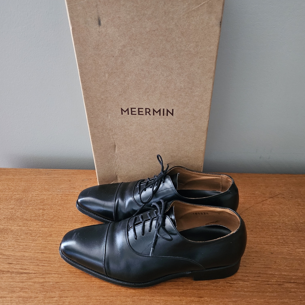Meermin Black Leather Derbys for Men